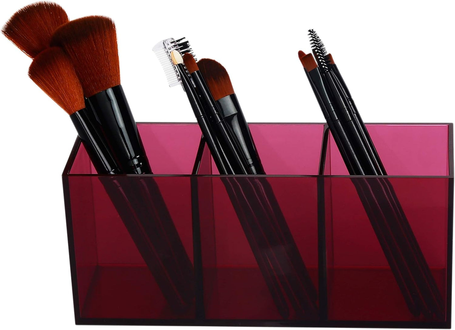 Makeup Brush Holder Organizer - Acrylic, 3 Compartments - Make up Brushes Holder, Makeup Brush Cup Container Storage Case, Purple, 2 Packs