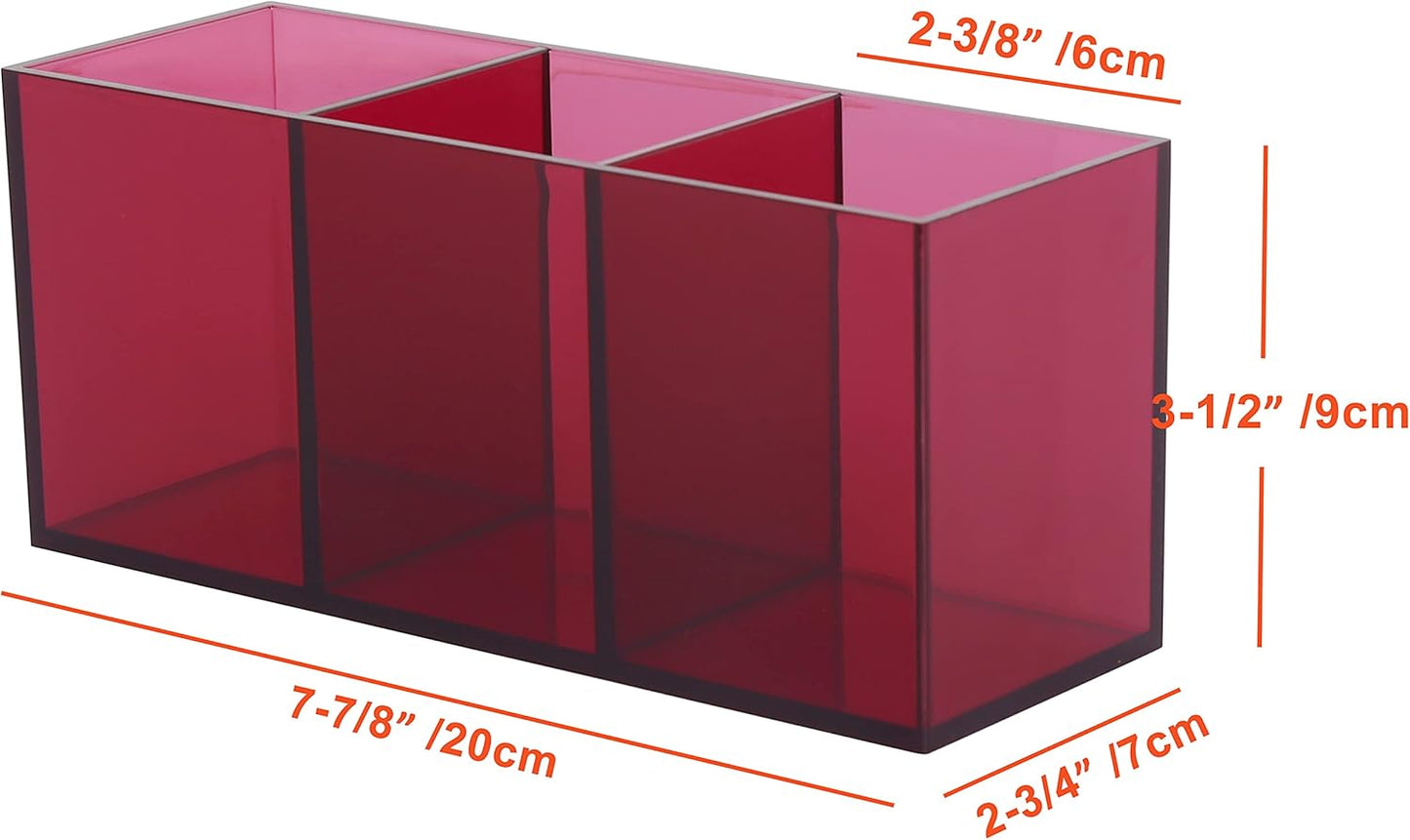 Makeup Brush Holder Organizer - Acrylic, 3 Compartments - Make up Brushes Holder, Makeup Brush Cup Container Storage Case, Purple, 2 Packs